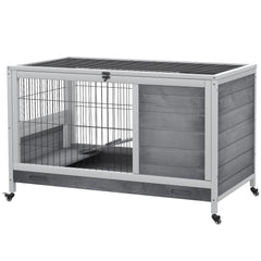 Indoor Rabbit Enclosure, Wooden Elevated Cage Habitat with Enclosed Run with Wheels - Ideal for Rabbits and Guinea Pigs