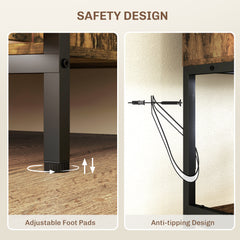 Baker's Rack with Power Outlet and Storage Shelves, Microwave Stand with Louvred Door Cabinets, Rustic Brown