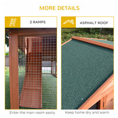 89"L Outdoor Rabbit Hutch, Guinea Pig Cage Indoor Outdoor Wooden Bunny Hutch with Double Runs, Weatherproof Roof, Removable Tray, Ramps, Orange