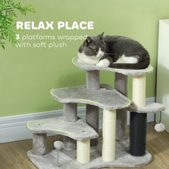 2 in 1 Cat Tree Tower 3-Step Pet Stairs with Scratching Posts, Tickling Post, Toy Balls, for High Beds, Couch