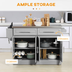 Rolling Kitchen Island Cart with Wheels, Portable Island Table for Kitchen with Stainless Steel Top, Adjustable Shelves, 2 Drawers, Spice, Knife and Towel Rack, Gray