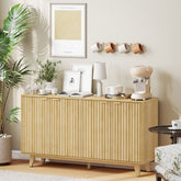 Fluted Sideboard Buffet Cabinet, 55" Coffee Bar Cabinet with 4 Doors, 2 Adjustable Shelves, 5 Wood Legs, Oak