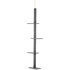 PawHut Floor-to-Ceiling Cat Tree Cat Climbing Tower With Sisal-Covered Scratching Posts Natural Cat Tree Activity Center For Kittens Cat Tower Furniture, Grey