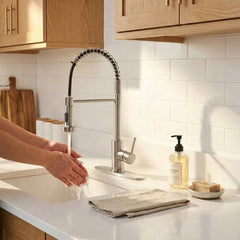 Industrial Kitchen Faucet With Pull Down Sprayer, Single Handle Stainless Steel Kitchen Faucet, 1 Or 3 Hole Installation, Farmhouse Style, Brushed Nickel