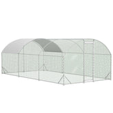 Large Chicken Coop Metal Chicken Run With Waterproof And Anti-UV Cover, Dome Shaped Walk-in Fence Cage Hen House For Outdoor And Yard Farm, 9.84 X 19.68 X 6.56 Ft