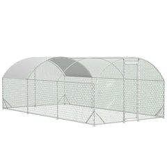 Large Chicken Coop Metal Chicken Run With Waterproof And Anti-UV Cover, Dome Shaped Walk-in Fence Cage Hen House For Outdoor And Yard Farm, 9.84 X 19.68 X 6.56 Ft