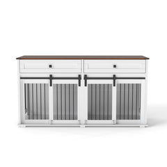 63'' Large Dog Crate Furniture For Double Dog, Wooden Dog Kennel With 2 Drawers,Divider And Sliding Door, Water Resistant Indoor Pets Furniture Style Double Dog Crates
