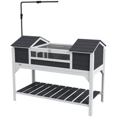 Tortoise Enclosure Tortoise House with Adjustable Lamp Holder Storage Shelf, Dual Main Houses, Openable Lid, Gray