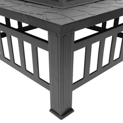 32 Inch Multifunctional Fire Pit Table Square Metal Firepit Stove Backyard Patio Garden Fireplace For Camping, Outdoor Heating, Bonfire And Picnic