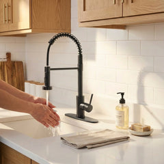 Industrial Kitchen Faucet With Pull Down Sprayer, Single Handle Stainless Steel Kitchen Faucet, 1 Or 3 Hole Installation, Farmhouse Style, Matte Black