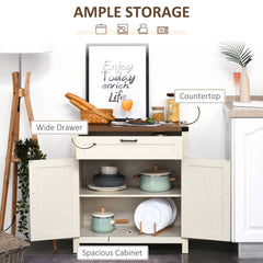Modern Farmhouse Sideboard with Storage, Buffet Cabinet with 2 Barn Doors and Drawer for Dining Room, Distressed White