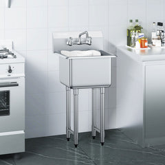 Stainless Steel Prep & Utility Sink, 1 Compartment Free Standing Small Sink Include Faucet & Legs, 18"x41" Commercial Single Bowl Sinks For Garage, Restaurant, Kitchen, Laundry