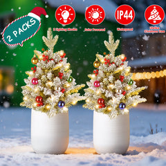 2PCS 50 LED Solar Artificial Christmas Tree - Lifelike Design With 2 Lighting Modes, 600mAh Battery 4H Fast Charge, IP44 Waterproof Holiday Decoration With Red Berries/Decor Balls