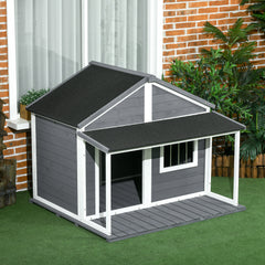 Outdoor Cabin Style Dog House, Medium Dogs, 53 lbs, Gray