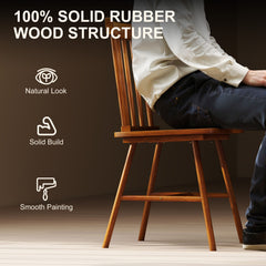 Dining Chairs Set of 2, Farmhouse Wood Kitchen Chairs with Rubber Wood Frame, Spindle Back for Dining Room, Light Brown