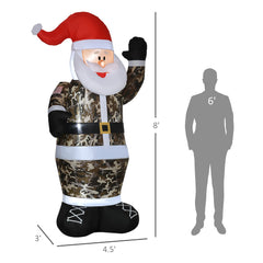 8' Christmas Inflatables Outdoor Decorations Santa Claus Wearing Camouflage, Blow-Up Yard Christmas Decor with LED Lights Display