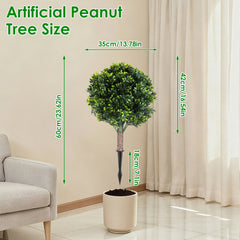 2 Packs Faux Boxwood Ball Trees Artificial Peanut Topiary Tree UV Resistant Artificial Shrubs Fake Plants Evergreen Artificial Bush With Ground Spike For Indoor Outdoor Front Porch Garden