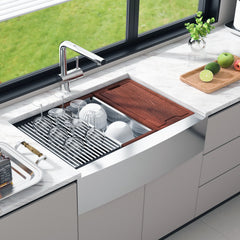 Farmhouse Kitchen Sink, 304 Stainless Steel Drop-In Sinks, Single Bowl Basin With Ledge & Accessories, Household Dishwasher Sinks For Workstation, Prep Kitchen, And Bar Sink, 36 Inch