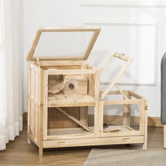 PawHut 2-Tier Wooden Hamster Cage, Small Animals Hutch, W Seesaw, Tray