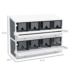 Chicken Nesting Box, 8 Compartment Wood Laying Boxes for Chicken Coop with Egg Collection Trays Perches for 16-32 Hens