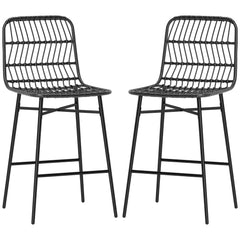 Rattan Counter Bar Stools Set of 2, 26" Counter Height Barstools with Back, Bar Chairs for Kitchen Island, Black