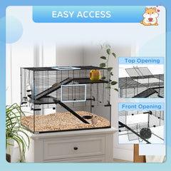 31" Hamster Cage, Gerbil Cage with Glass Basin for Small Hamsters, Black