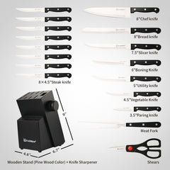 19-piece Knife Set, German Steel, Durable, Dishwasher-safe, Kitchen Knife Set With Built-in Sharpener For Chopping, Slicing, Dicing And Cutting