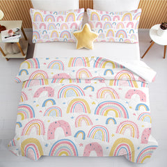 Rainbow Pattern Comforter Set For Women Pink And Yellow Rainbow Star Comforter 3 Piece With 2 Pillow Shams 1 Comforter And 2 Pillow Shams Twin Full Queen King Size