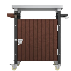Outdoor Grill Cart With Stainless Steel Tabletop, Storage, Patio Kitchen Island With Wheels, Hooks, And Spice Rack, Waterproof Outdoor Grill Table, Movable BBQ Serving Cart Rolling Bar Cart