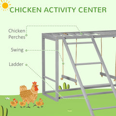 Chicken Activity Play with Swing Set for 3–4 Birds, Wooden Chicken Coop Accessory with Multiple Perches & Hen Ladder, Gray