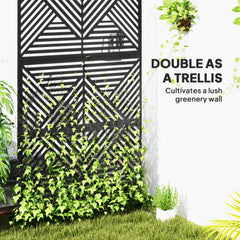 Decorative Privacy Fence Screen, Metal Outdoor Privacy Screen Climbing Plant Trellis With Stand, Rhombus Black
