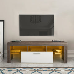 20 Minutes Quick Assembly Brown Simple Modern TV Stand With The Toughened Glass Shelf Floor Cabinet Floor TV Wall Cabinet Brown WhiteTV Bracket With LED Color Changing Lights For Living Room