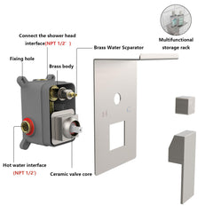 Rain Shower System With Storage Rack, 10-inch Shower Faucet Set, Brushed Nickel Finish, High-pressure Square Shower Head, Luxury Wall-mounted Shower Set.