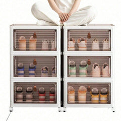 Stackable Shoe Storage Rack, Plastic Cabinet With Clear Doors For Home Use