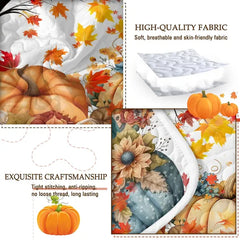 3PCS Colorful Oil Painting Pumpkin Pattern Quilt Set For All Seasons Flower Fall Leaves Bedding Set With 2 Pillowcases For Kids Adults Thanksgiving Day Gifts