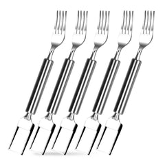 5Pcs 2 In 1 Watermelon Cutter Slicer Fork Stainless Steel Dual Head Watermelon Fruit Cutting Fork Knife For Summer Family Gathering Friend Party Camping Picnic Home Kitchen