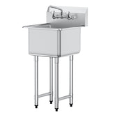 Stainless Steel Prep & Utility Sink, 1 Compartment Free Standing Small Sink Include Faucet & Legs, 18"x41" Commercial Single Bowl Sinks For Garage, Restaurant, Kitchen, Laundry