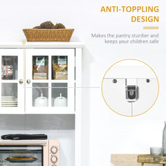 Kitchen Buffet Hutch Cabinet, Freestanding Kitchen Pantry Storage Cabinet Cupboard with Framed Glass Door, Drawer and Microwave Space, White