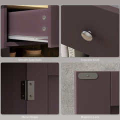 Kitchen Storage Cabinet, Sideboard Floor Cupboard with Solid Wood Top, Adjustable Shelf, and 2 Drawers, Coffee