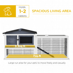 2 Level 59" Outdoor Rabbit Hutch with Openable Top, Dark Gray