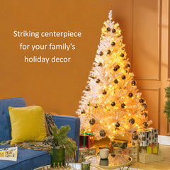 HOMCOM 6' Tall Prelit Christmas Tree Douglas Fir Artificial Christmas Tree With Realistic Branches, 250 Warm White LED Lights And 1000 Tips, Pink