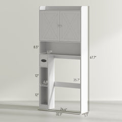 Farmhouse Over the Toilet Cabinet with Barn Doors, Over the Toilet Storage Cabinet with Adjustable Shelf, White