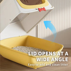 52cm Large Fully Enclosed Flip Cover Cat Litter Box, Anti-Splashing Anti-Tracking Odor Locking Cat Toilet With Free Scoop, Deodorant Pack & Bowtie