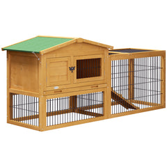 2 Level 59" Outdoor Rabbit Hutch with Openable Top, Yellow