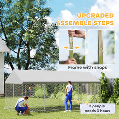 Heavy Duty Outdoor Dog Kennel With Waterproof Roof, Secure Latch, Chain Link Dog Run For Backyard, 19.7 X 7.5 X 7.9