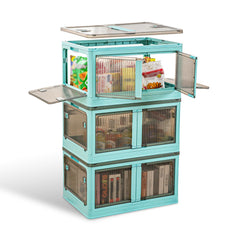 3Pcs Foldable Storage Bins With Lid 4 Doors Collapsible Stackable Closet Organizer Containers With Lock 4Pcs Wheels