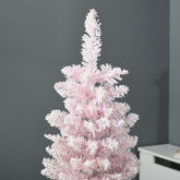HOMCOM 5' Snow Flocked Artificial Pencil Christmas Tree, Slim Xmas Tree With Realistic Branches And Plastic Base Stand For Indoor Decoration, Pink