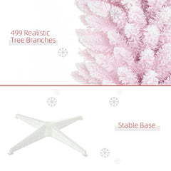 7' Decorated Christmas Tree Snow Flocked Artificial Christmas Tree with Pencil Shape, Realistic Branches, Pink