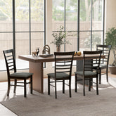 Wooden Dining Chairs Set of 4, Farmhouse Upholstered Kitchen Chairs with Rubber Wood Frame, Black and Gray