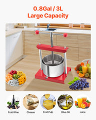 Fruit Wine Press Manual Press For Wine Making 0.8 Gal/3L Stainless Steel